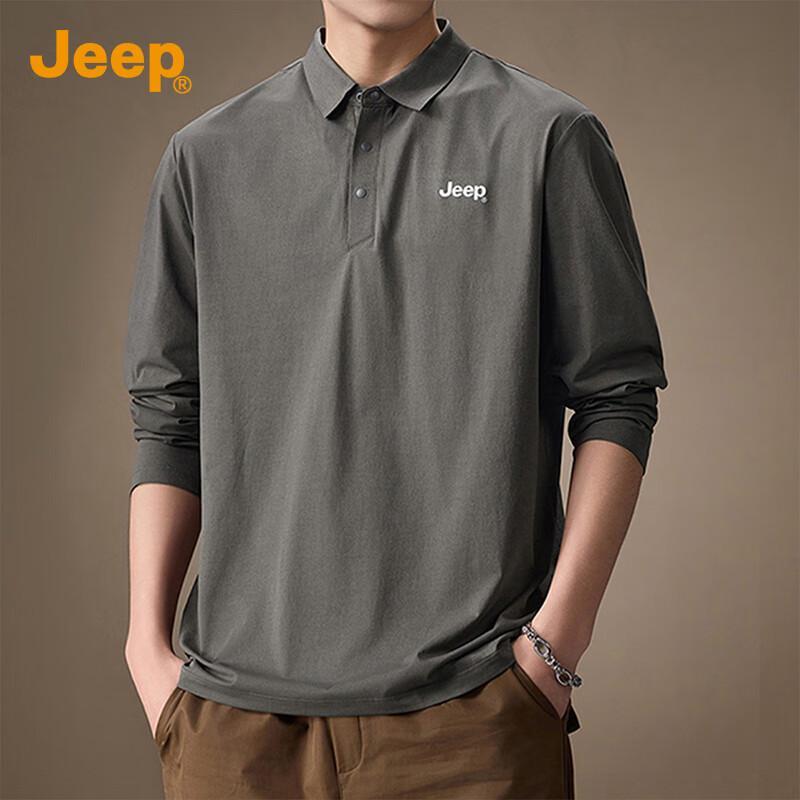 JEEP Men's Half-Placket Long-Sleeve Polo Shirt