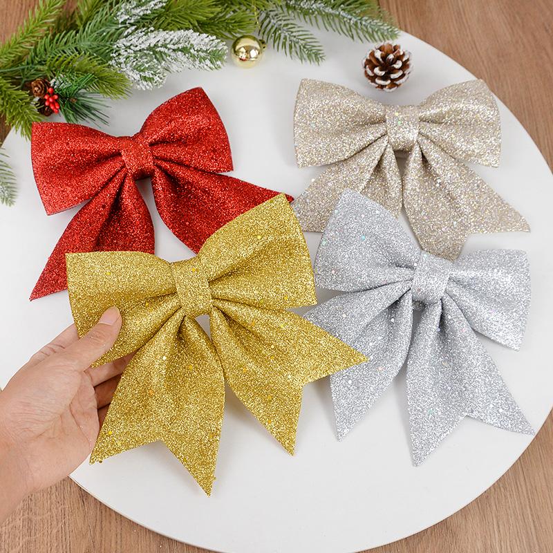 21cm Big Christmas Glitter Bows Xmas Tree Hanging Ornaments Topper 2024 Christmas Decoration for Home Navidad 2025 New Year Gift