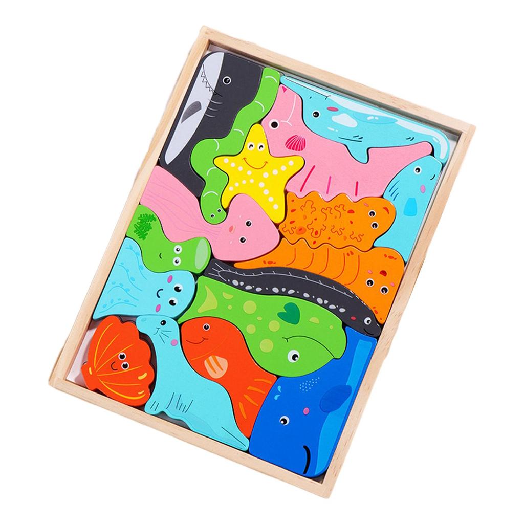 Wooden Animal Puzzles, Educational Sensory Learning Toy Animal Jigsaw Puzzles for Toddlers Boy