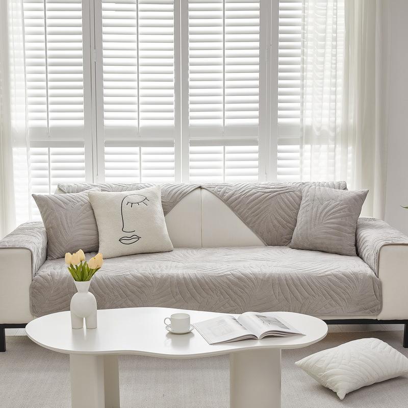 Solid Color Plush Sofa Cushion Nordic Simple Fashion Sofa Towel Non-Slip Leather Sofa Cover Four Seasons Universal Seat Cushions Winter