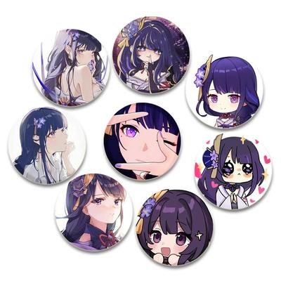32/44/58mm 58mm Genshin Impact Game Anime Enamel Pin Cartoon Character Raiden Shogun Brooch Lapel Badges Backpack Bag Jewelry Accessories