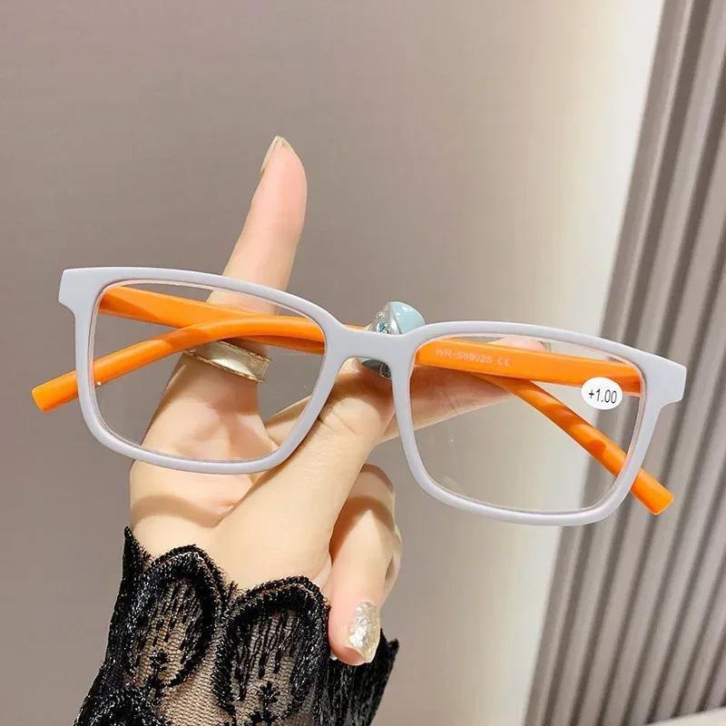 Women's Stylish Reading Glasses Unisex Blue Light Blocking Presbyopia Vintage Ultralight Square HD Lens Eyeglases for Ladies