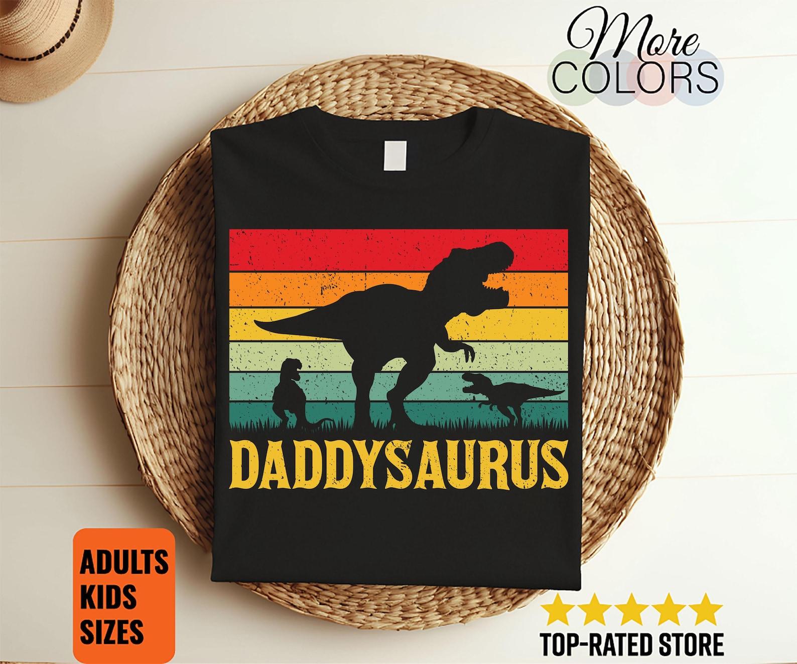 Daddy Dinosaur Daddysaurus 2 Two Kids Father s Day Gift Dad T-Shirt, Cool Funny Papa Vintage Saurus, Matching Family Father Present Tees 140