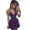 Women's clothing contrasting color transparent sexy suspender dress short dress deep dress