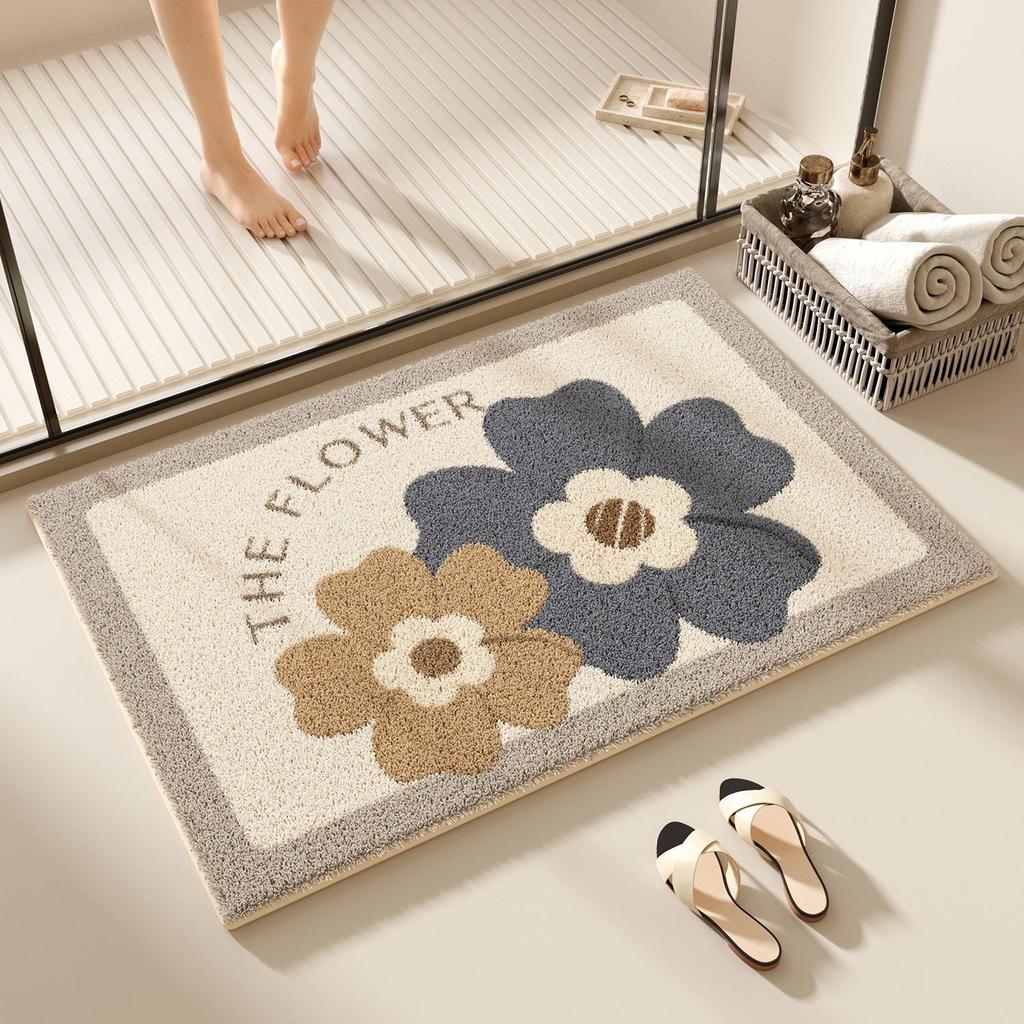 Compact Absorbent Bathroom Mat - Non-Slip, Easy-Care, Dirt-Resistant, Imitation Cashmere Floor Rug