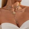 Ingemark Boho Bunte Kristall-Kettenhalskette für Damen Exquisit Blume Lang Y-förmig Quaste Anhänger Halskette Y2K Neuer Schmuck