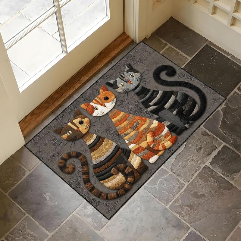 Vintage Cat Welcome Doormat Non Slip Wear Resistant Indoor Outdoor Front Entrance Floor Rug Household Home Decor Carpet