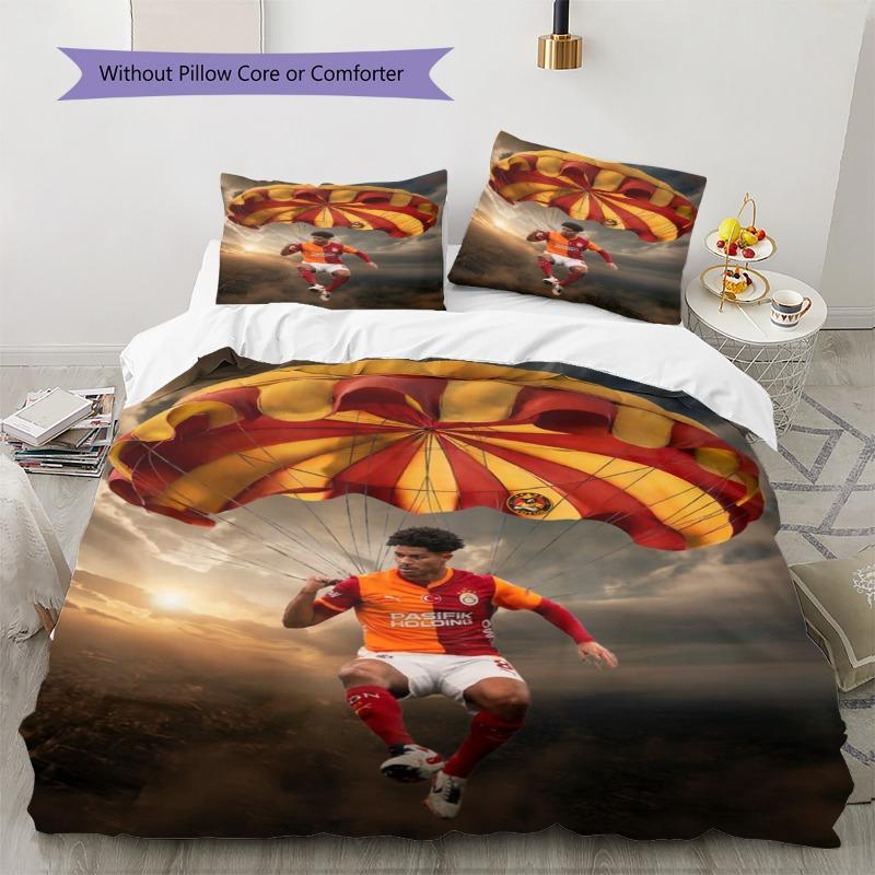 Creative Parachute Football Player Print Duvet Cover Set, 3Pcs Sports Bedding Set with 2 Pillowcases for Bedroom Decor