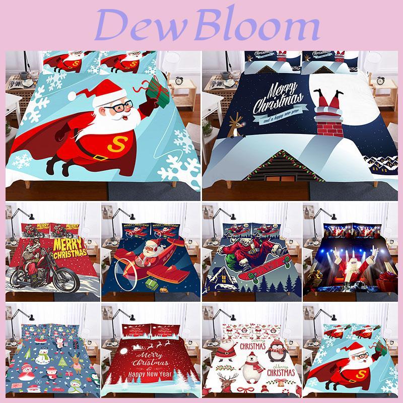 Santa Claus Christmas Quilt Duvet Cover Set With Soft Polyester Material**