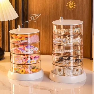 Multi-Layer Rotating Jewelry Box Display Stand Dustproof Rotatable Table Organizer Transparent Organizer