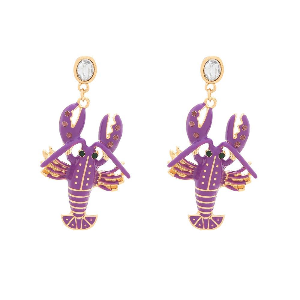 

Creative Lobster Earrings Vintage Ocean Series Enamel Stud Earrings Korean Style Rhinestone Bohemian Dangle Earring Women