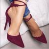 Elegant Women Fashion Suede High Heeled Sandals With Pointed Toe And Bandage Design