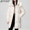 BITCED Fashionable Mid-Length Cotton Coat for Women Trendy Casual Warm-Weather Jacket with Detachable Hood