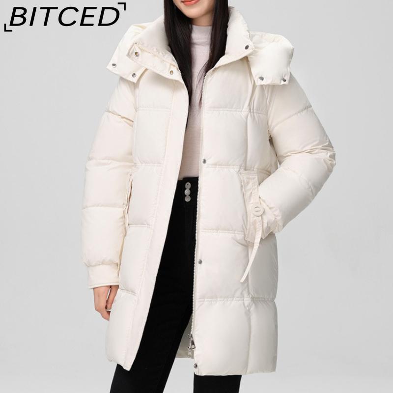 BITCED Fashionable Mid-Length Cotton Coat for Women Trendy Casual Warm-Weather Jacket with Detachable Hood