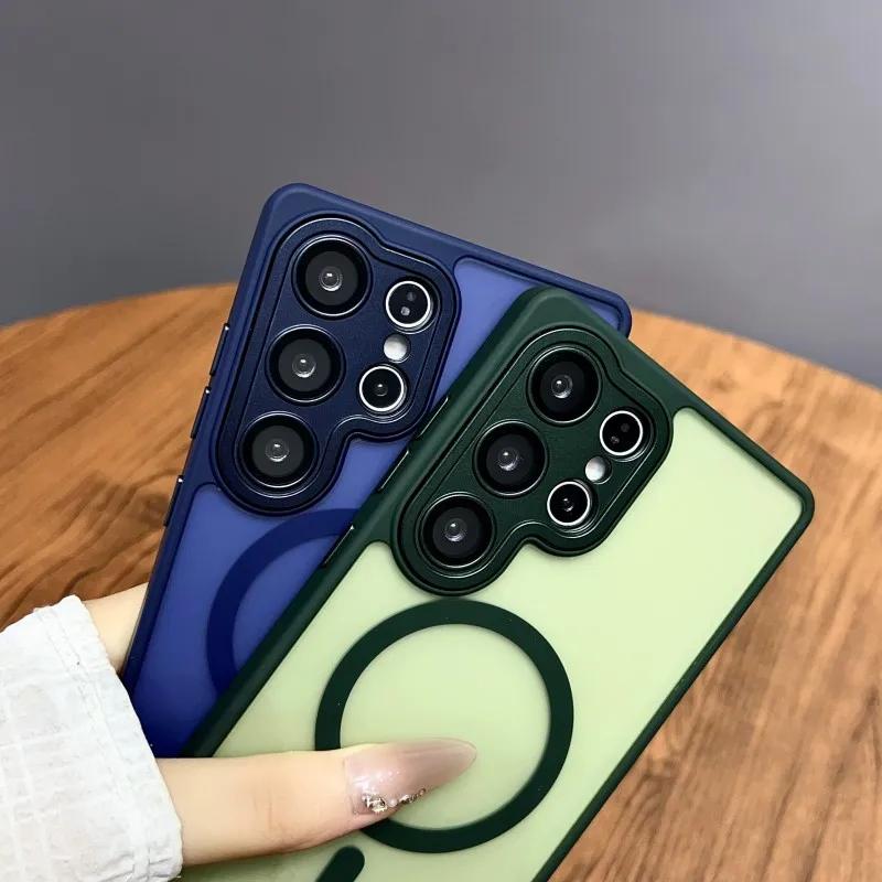 Magnetic Luxury Matte Translucent Armor Shockproof Case For Samsung Galaxy S25 S23 S24 Ultra Plus Magsafe Wireless Charge Cover