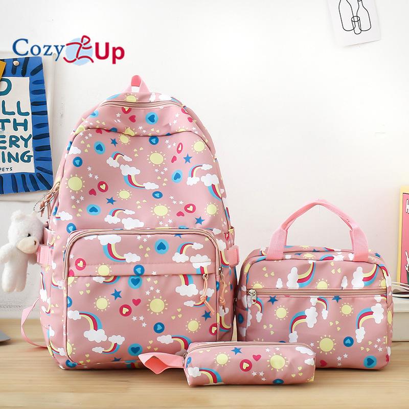 Cute Printed Load-reducing Large-capacity Backpack Women's High-value Casual Backpack 5-piece Set