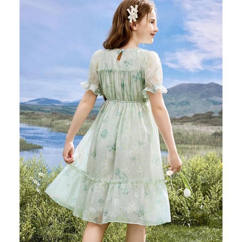 Mädchen Modisches Kurzarmkleid, Süßes Prinzessinnenkleid für Kinder Frühling und Herbst