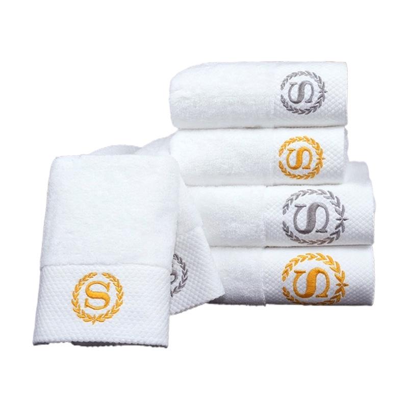 Luxury Pure Cotton Thickened White Bath Towel with Embroidered Logo for Hotels and Guesthouses Washcloth 32*32cm 60g