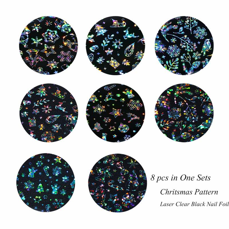 2Sets 16Sheets Fashion Nail Christmas Image Holographic Nail Foil Set Snow Flower Star DIY