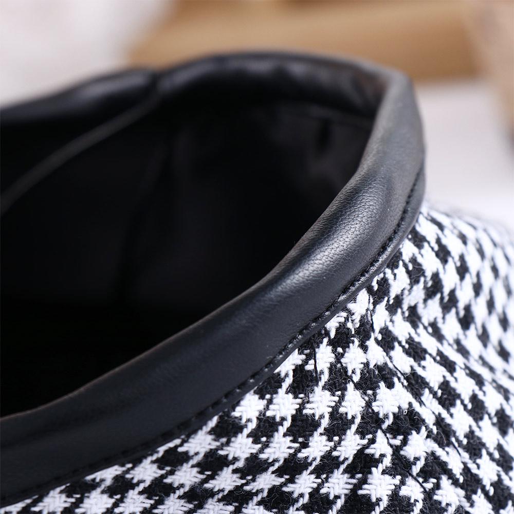 All-match PU Leather Leather Label Chain Women Berets Painter Hat Korean Style Hat Houndstooth