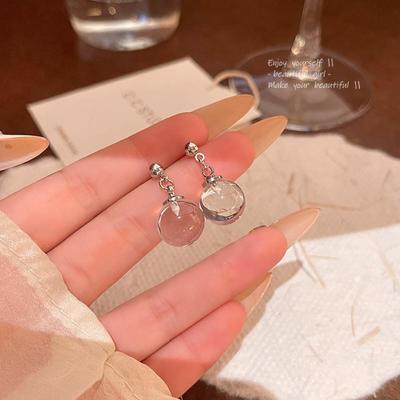 Korean Style Simplicity Advanced Feeling Transparent Crystal Ball Pendant Earrings For Women