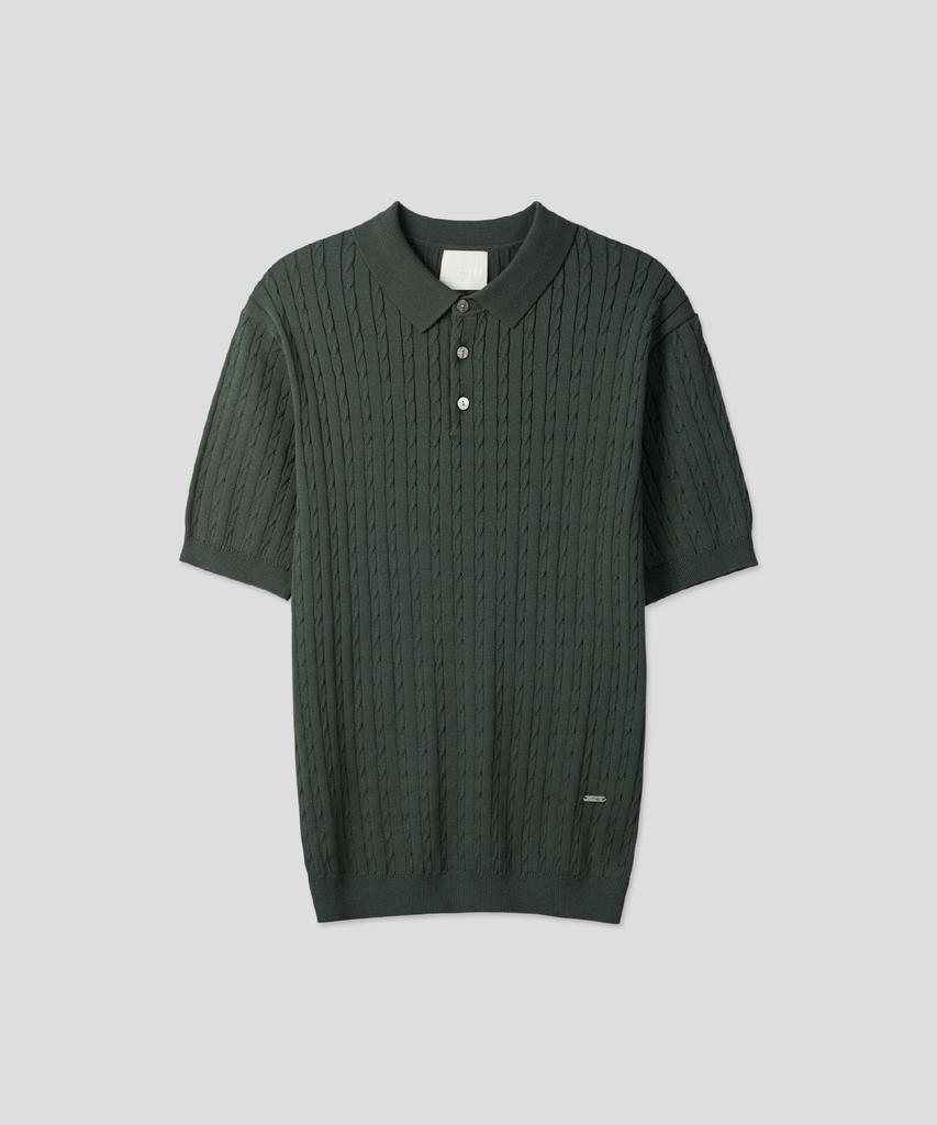 Ssei Standard Cable Collar Short Sleeve Knit Khaki