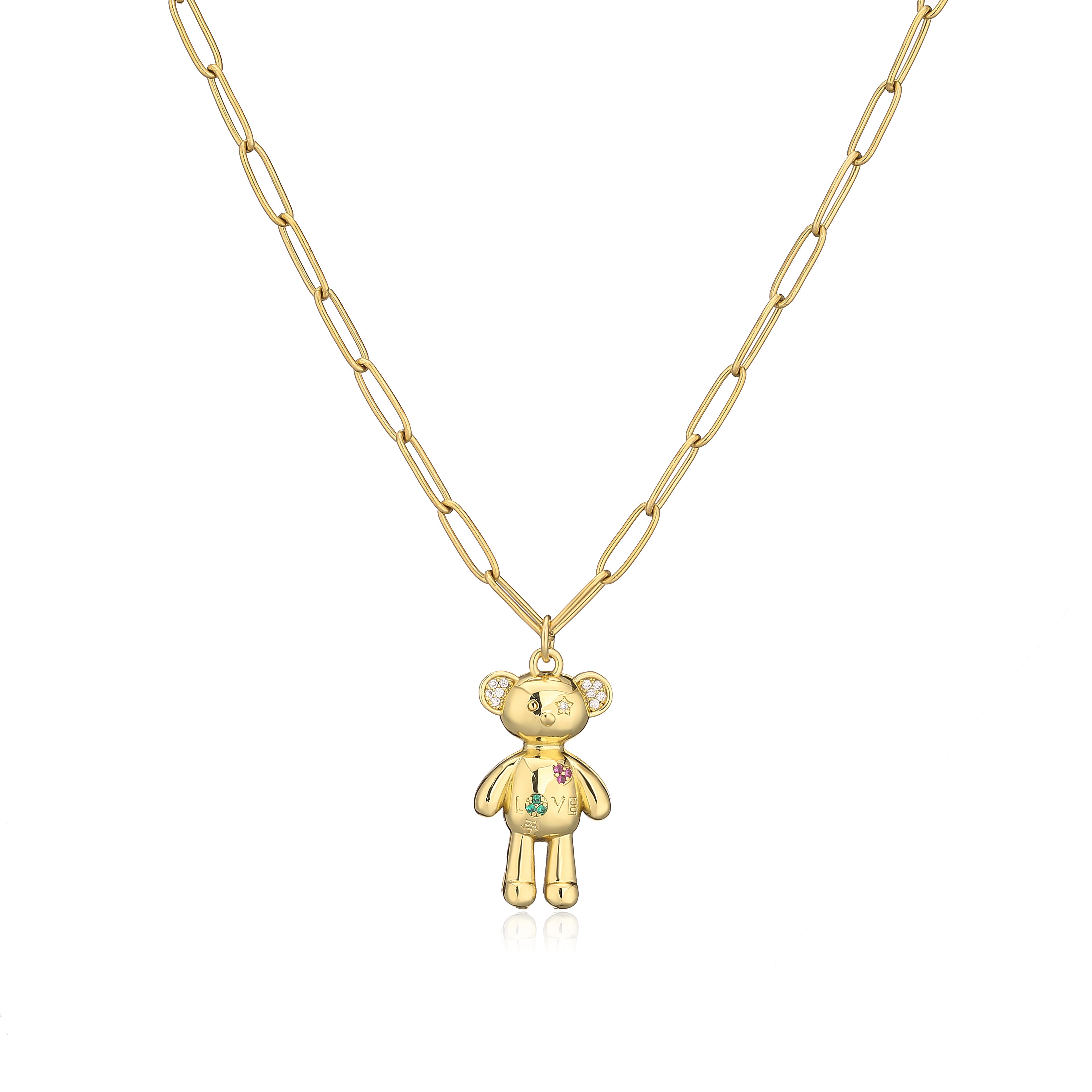 HECHENG,Exquisite Fashion Bear Necklace Lovely Heart Palm Pendant Zircon Necklace for Women Birthday Party Anniversary Gift