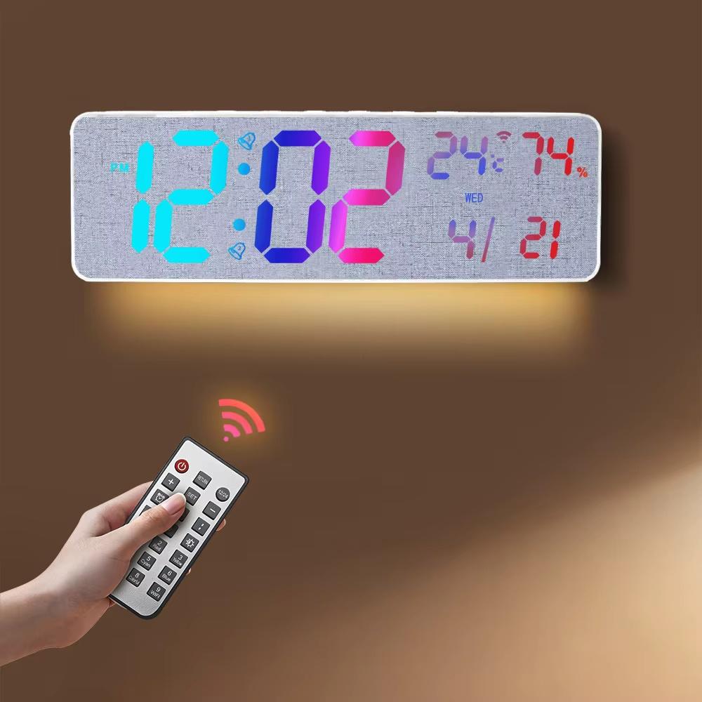 36*11.5*2.3cm Large RGB Digital Wall Clock TEMP Humidity Date Week Count-up Countdown 12/24H Bluetooth Time Synchronization LED Clock