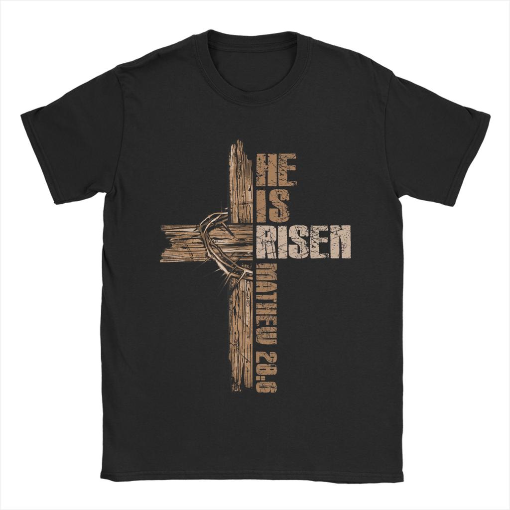 He Is Risen Jesus Christian Happy Easter Day TShirt Unisexs Vintage Cotton T Shirts Beach Crewneck Leisure Tee Shirt Design Tops