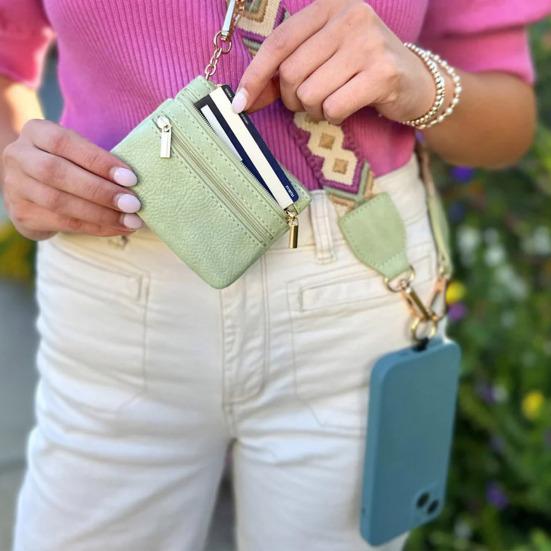 Mobile Phone Strap Cross Body Phone String with Zipper Wallet Pouch Adjustable Phone Purse for IPhone Hands-Free Phone Lanyard