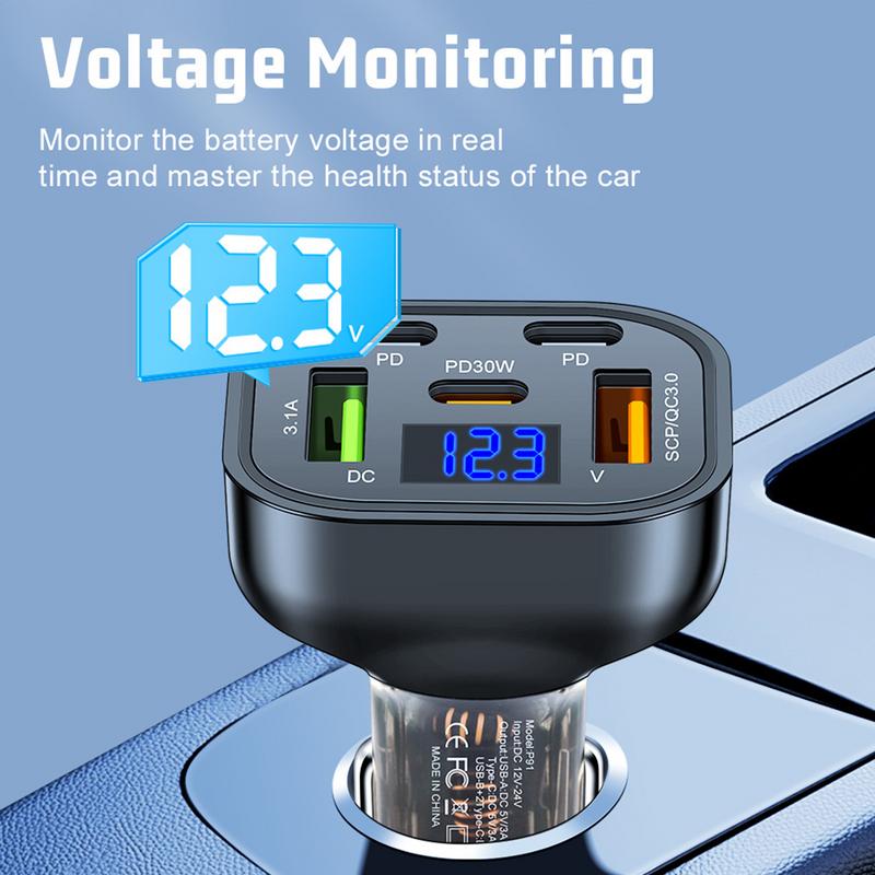 USB Car Charger 2 USB Port Fast Car Charger 3 Type-C Port Flash Charging Charger Car Accessories For Trucks SUVs Auto