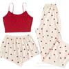 Sweet Peach Heart Pajama Set: Women's Spring/Summer Three-Piece with Childlike Camisole - Comfortable, Lovely, and Sexy Homewear.