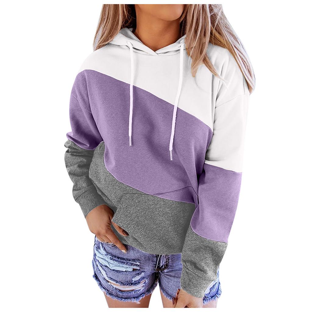 Women's Casual O-Neck Contrast Color Long Sleeve Top Pullover Sweatshir
