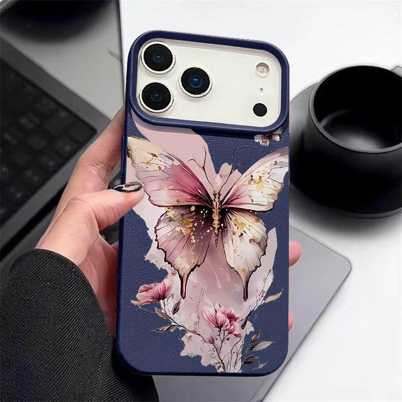 Coque de téléphone créative à imprimé papillon pour iPhone 17 Pro 17 16 15 14 13 12 Pro Max 11 Air 16e Texture cuir TPU Housse antichoc
