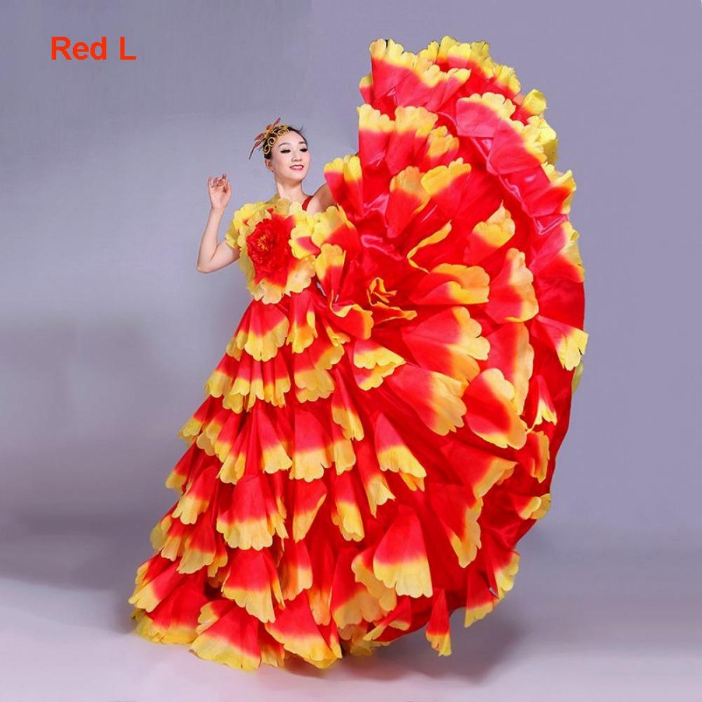 New 180-360 Degree Big Swing Petal Skirt 3 Colors S M L XL Spanish Flamenco Dress Bullfight Petal Dress