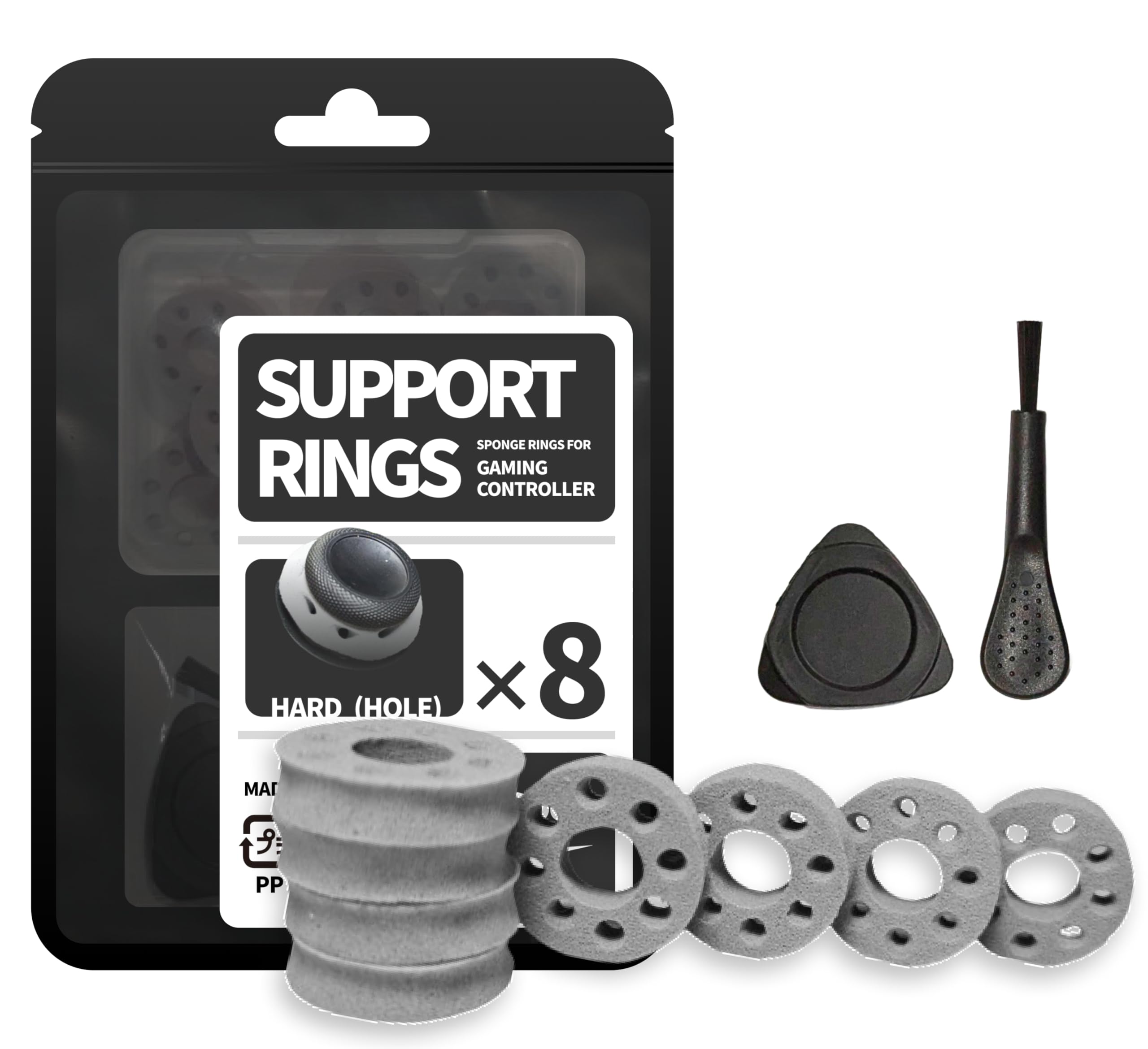 

Aim Improvement FPS Assist Ring Hard Hole Pack of 8 Hard for PS5 PS4 Switch Xbox and other game controller sticks (Material Sponge/Hardness (with