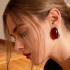 Gold Plated Retro Ruby Oval Earrings - Elegant Daily & Gift-Worthy Design