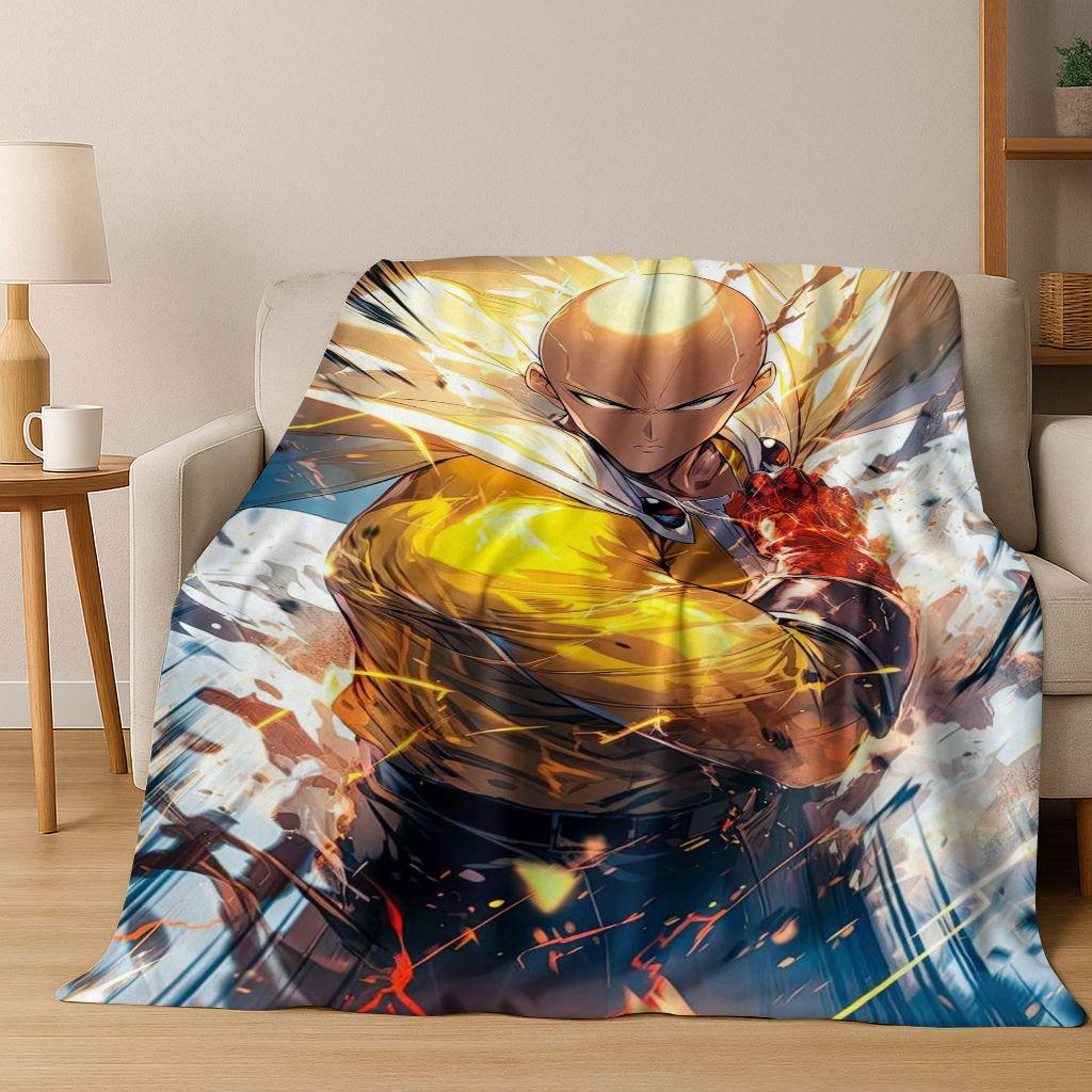 Anime One Punch Man Saitama Cartoon Cartoon Flannel Blanket,Cozy Soft Throw Blanket for Home Bedroom Bed Sofa Picnic Cover Kids