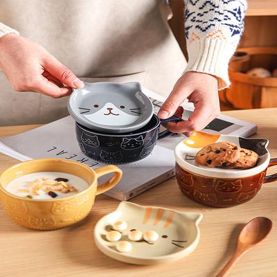 Cartoon Shiba Inu Cat Hedgehog Lid Cup Cute Relief High-Pretty Coffee Cup Ceramic Mug Milk Breakfast Cup