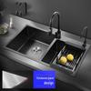 TLXT Thickened 304 Stainless Steel Double Basin Kitchen Sink with Pull-Out Faucet