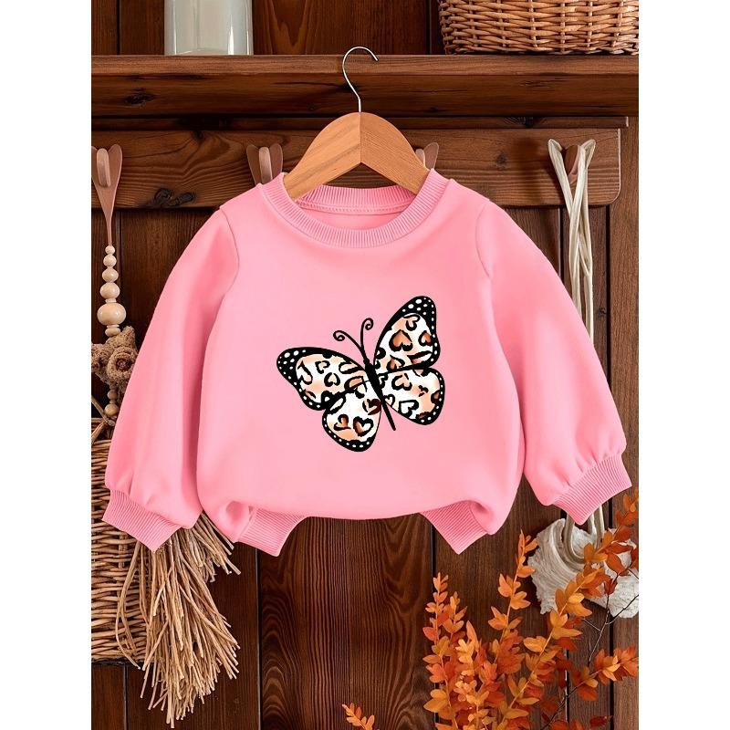 Kids Lightweight Crewneck Pullover Sweatshirt, Patterned Butterfly Graphic Print