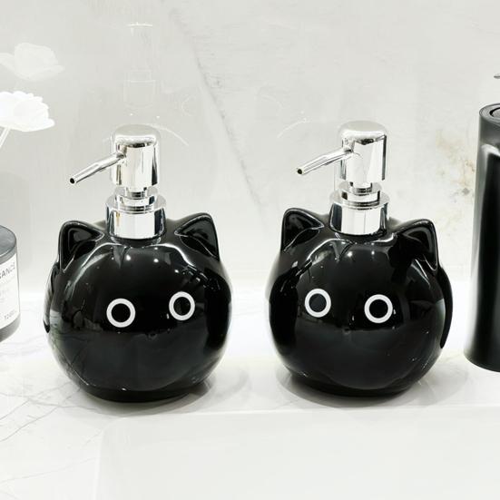 480ml Ceramic Soap Dispenser Black Cat Design Lead-free Soap Holder Cartoon Animal Design Shampoo Dispenser Bathroom Decor