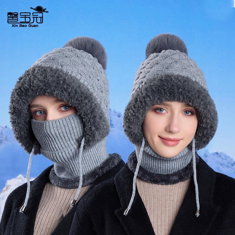 Winter outdoor thermal hat children's face mask scarf integrated pullover hat fleece cold protection ear protection knitted wool hat tide