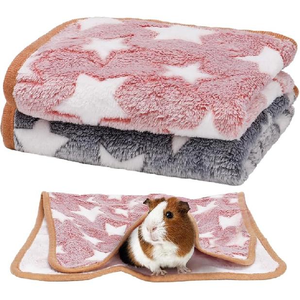 Guinea Pig Blanket, 2 Pack Warm Soft Coral Fleece Small Animal Blankets Washable Pet Cage Liners Sleep Mat Pad Cover for Rabbit Hamster Dog Cat