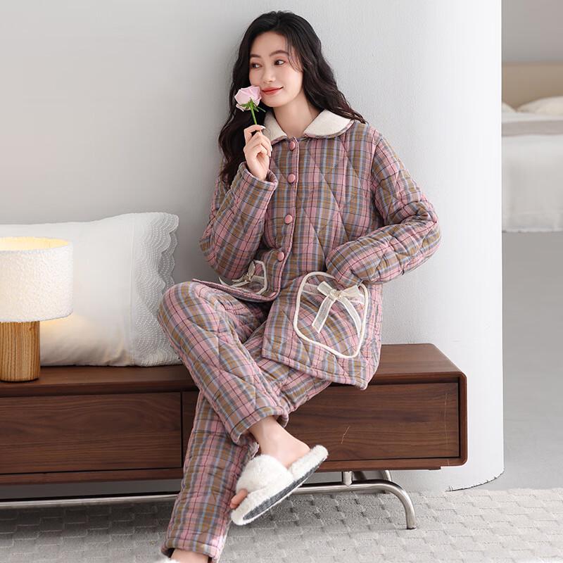 Women s Winter Three-Layer Thickened Coral Fleece Pajamas