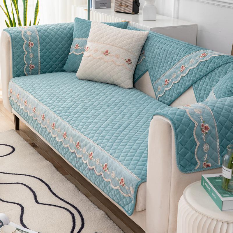 Sofa Cushion Plush Non-slip Thicken Sofa Cover Cushion Flannel Sofa Cover Universal Solid Color Lace Dust-proof Sofa Seat Cover