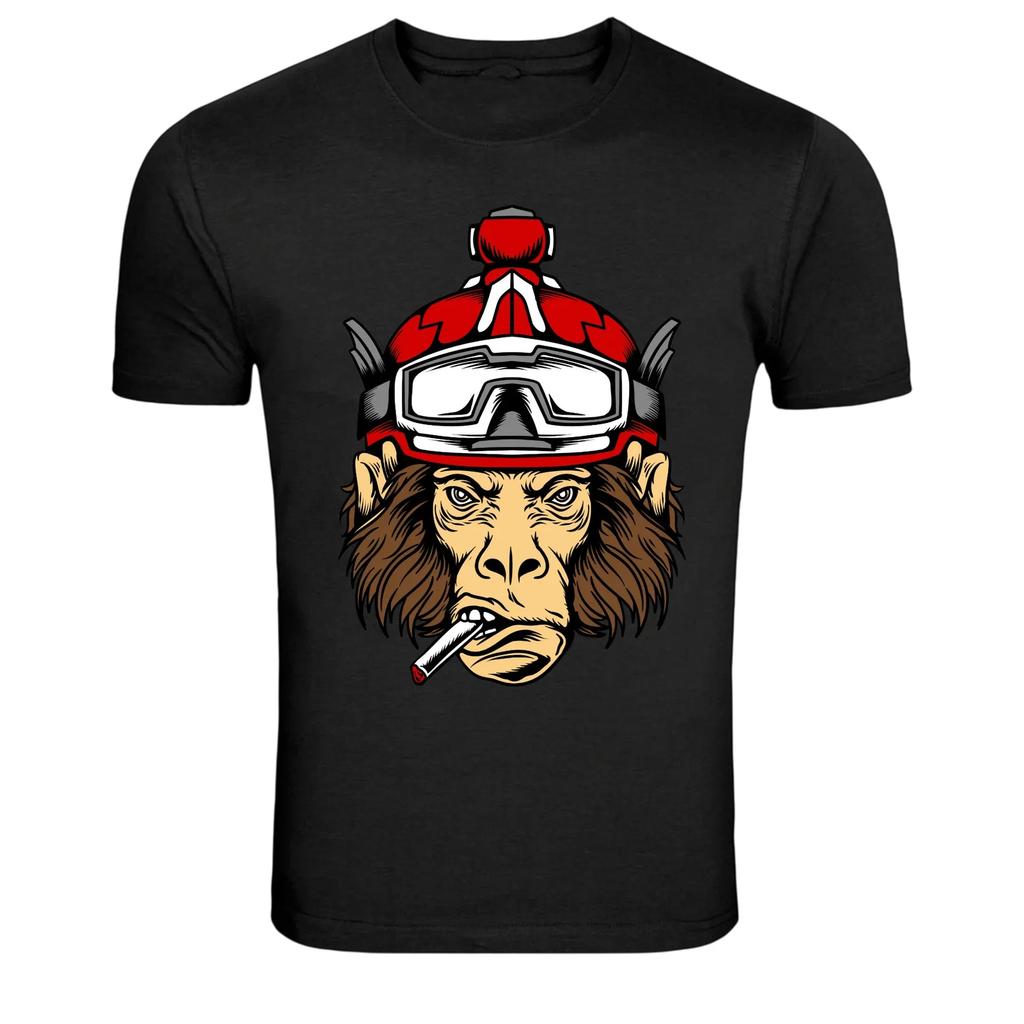 Biker Affe Helm Rauchender Fahrer Grafik T-Shirt