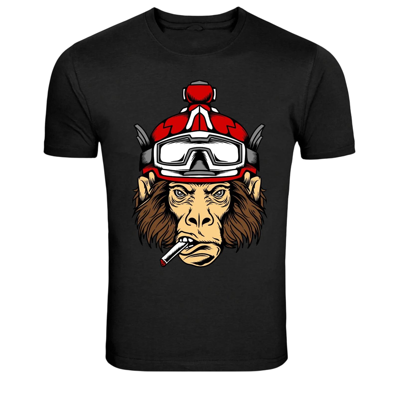 Biker Monkey Helmet Smoking Rider Graphic T-Shirt XL