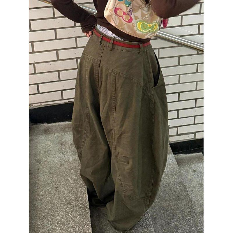 Y2K Vintage Washed Damen Jeans Harajuku Scimitar Wide Leg American Retro Denim Hose Baggy Hose mit hoher Taille