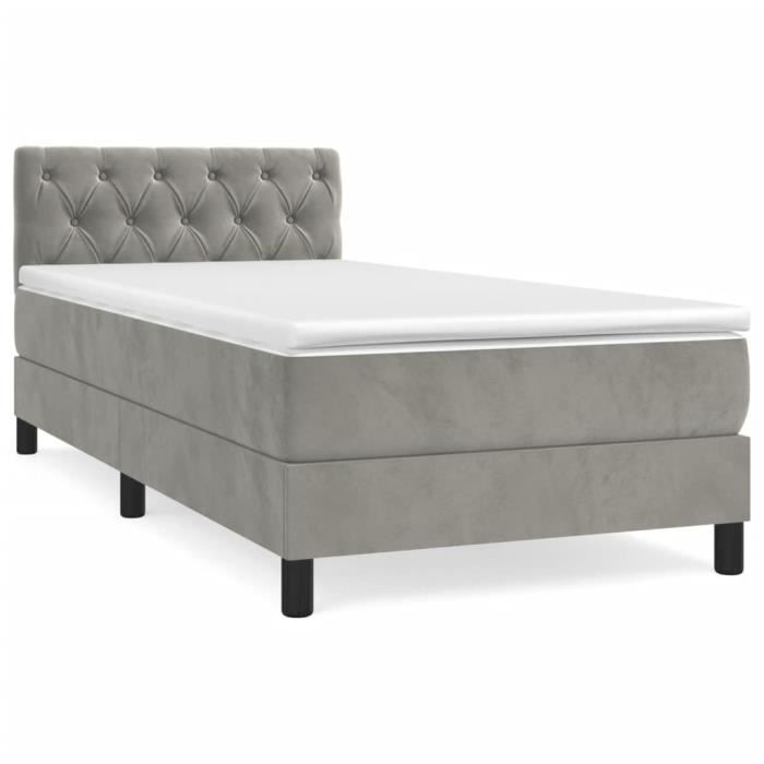 3141449 vidaXL Lit à sommier tapissier et matelas Gris clair 80x200 cm Velours